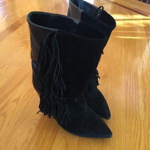 ISABEL MARANT LEATHER AND FRINGE SUEDE BOOTS